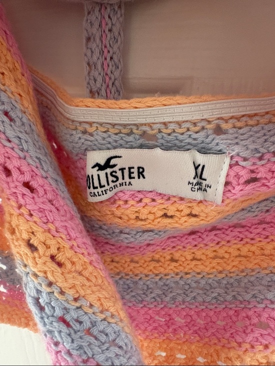 Hollister Crochet V-Neck Striped halter Top - Pink/Gray/Peach - Picture 2 of 5